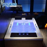 JOYEE jetted whirlpool 2 person sexy square shape acrylic massage bathtub shower combo tub with lifting hand shower